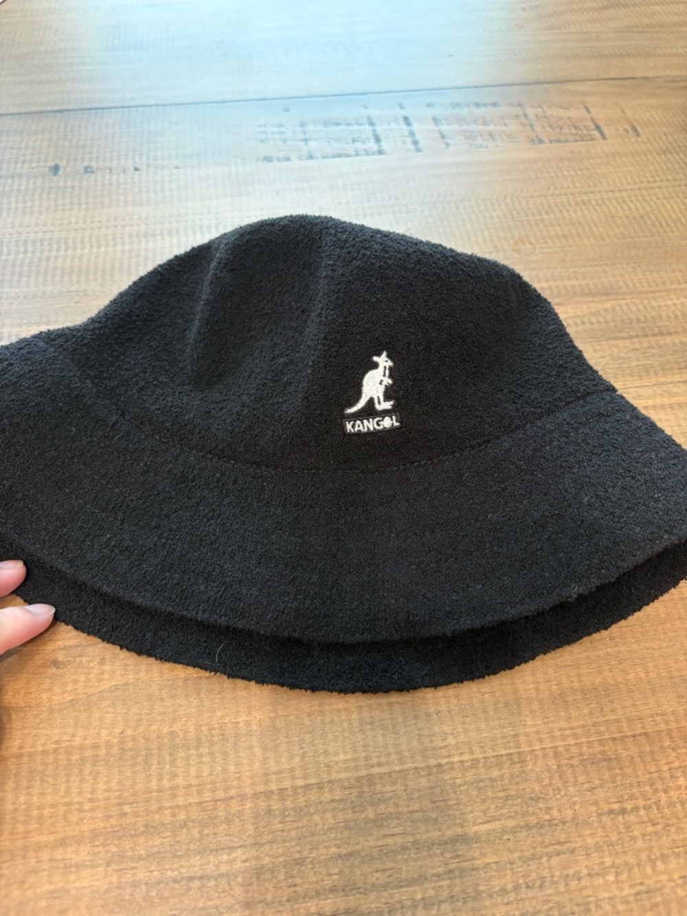 Kangol Black Terry Bucket Hat with White Kangaroo Logo